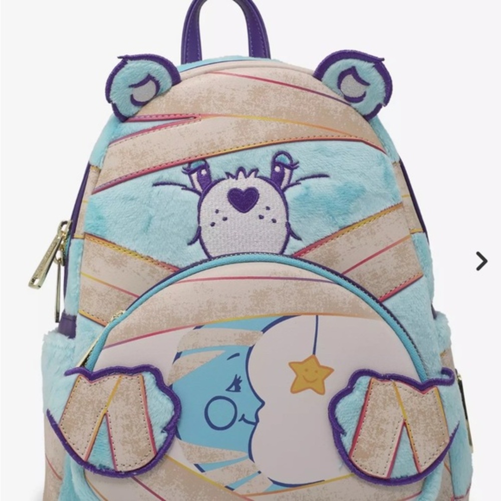 Loungefly Care Bears x Universal Monsters Bedtime Bear Mummy mini backpack. 